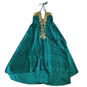 Manish Vaid Green Black Leopard Hi Low Dress with Gold Embellishments